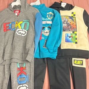 3T Boys Bundle: 3 Two-Piece Sweat Suits! Ecko, Disney, Bluey Sets